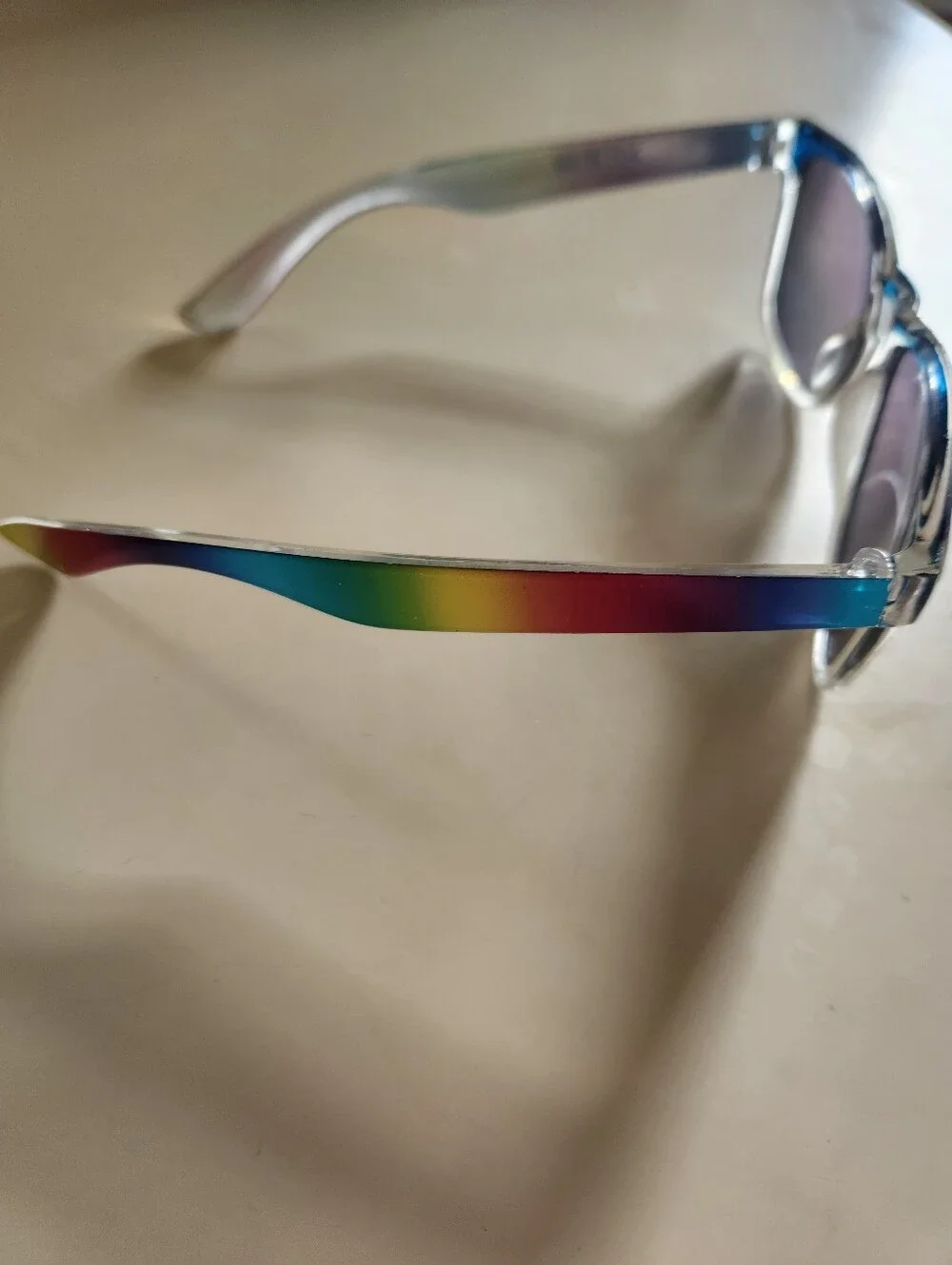 Kids Clear Frame Sunglasses with Blue Accents and Rainbow Mirrored Lenses